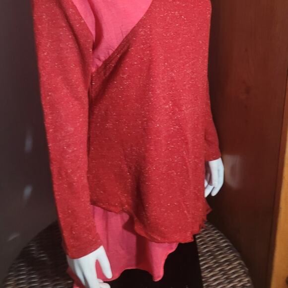 Pink Speckled Lagenlook Oversized Blouse Womens Extra Large Hankey Hem Artsy - Picture 4 of 10